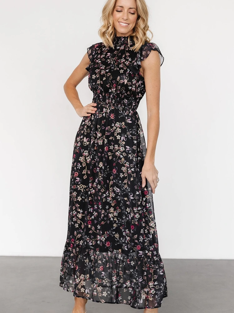 Floral Print Ruffle Long Dress